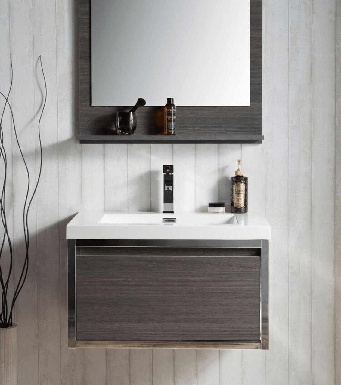 KEETCHEN SEATTLE 30″ Grey Oak Wall Hung Modern Bathroom Vanity with