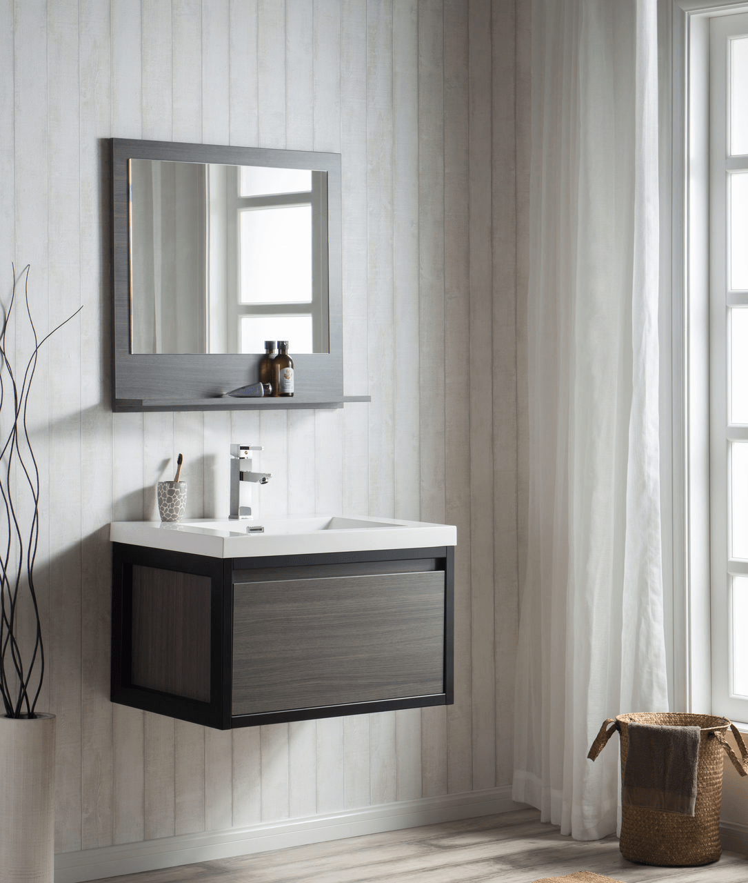 KEETCHEN SEATTLE 30″ Grey Oak Wall Hung Modern Bathroom Vanity with