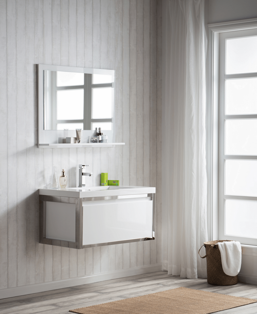 KEETCHEN SEATTLE 36″ Glossy White Wall Hung Modern Bathroom Vanity with