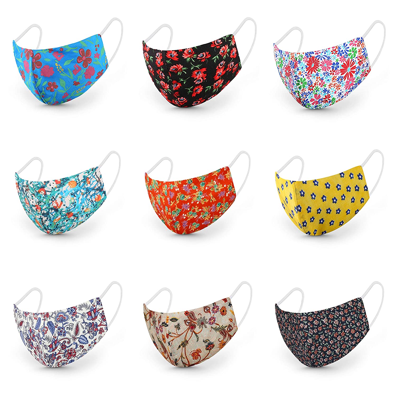 Cloth Mask for Face, Set of 5, 3 Layer Cotton Face Mask