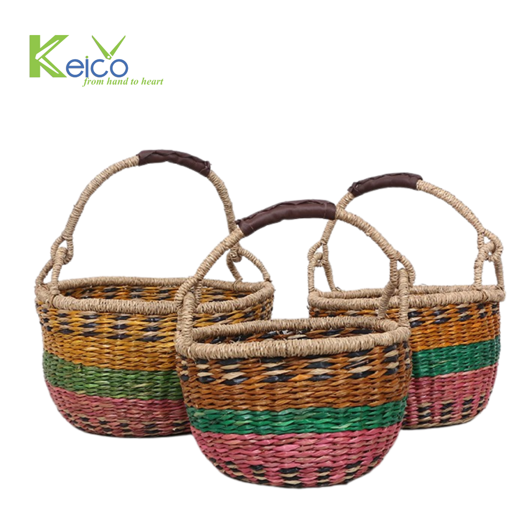 Wholesale colored seagrass storage basket 5 size made in Vietnam