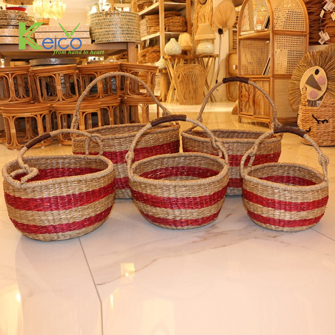 Wholesale colored seagrass storage basket 5 size made in Vietnam