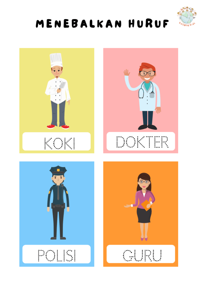 [ Printable Tematik ] Worksheet Tema Mengenal Profesi / Pekerjaan