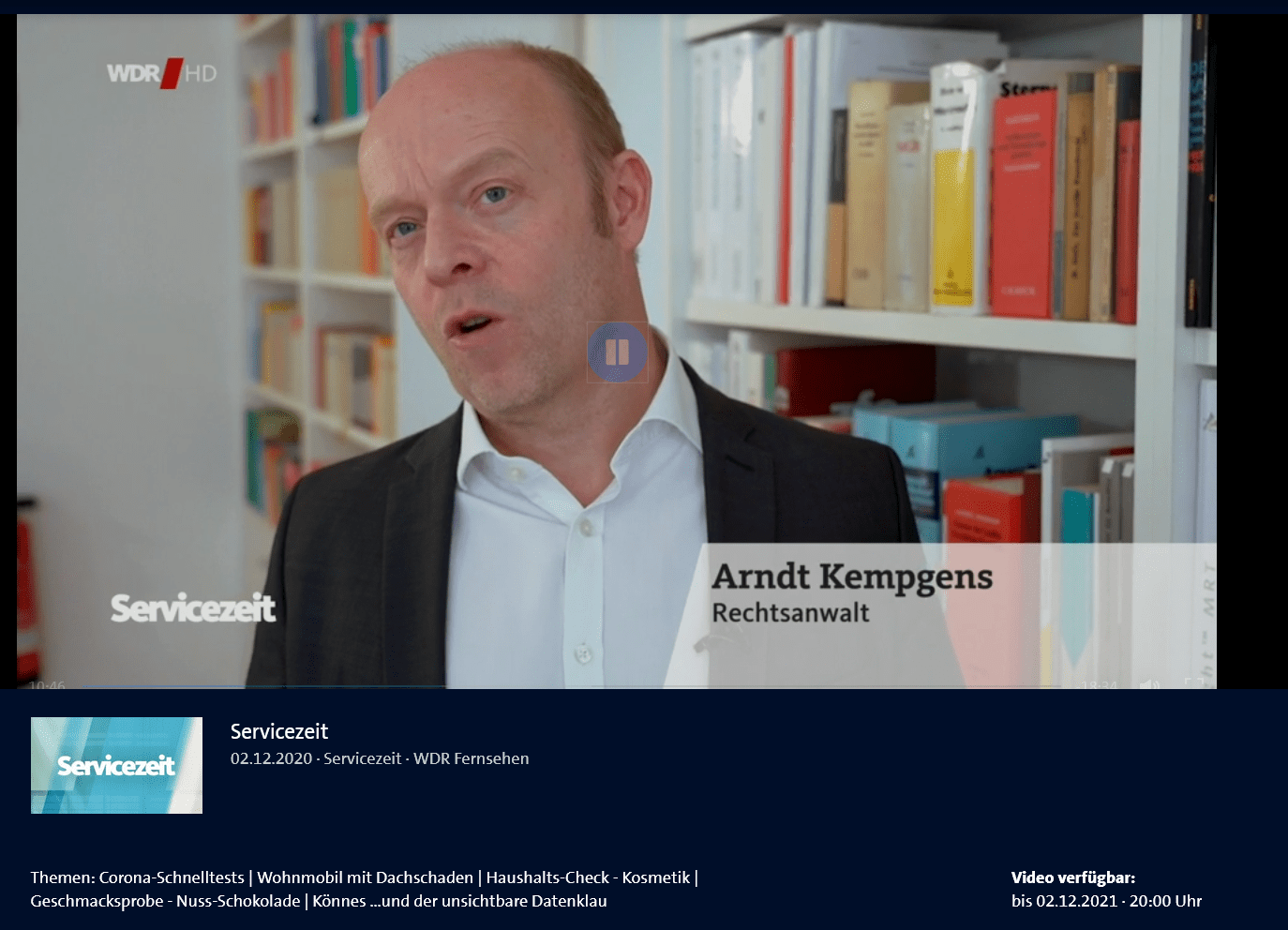 WDR Servicezeit 2.12. Was tun bei Ärger in Werkstatt. RA Kempgens im