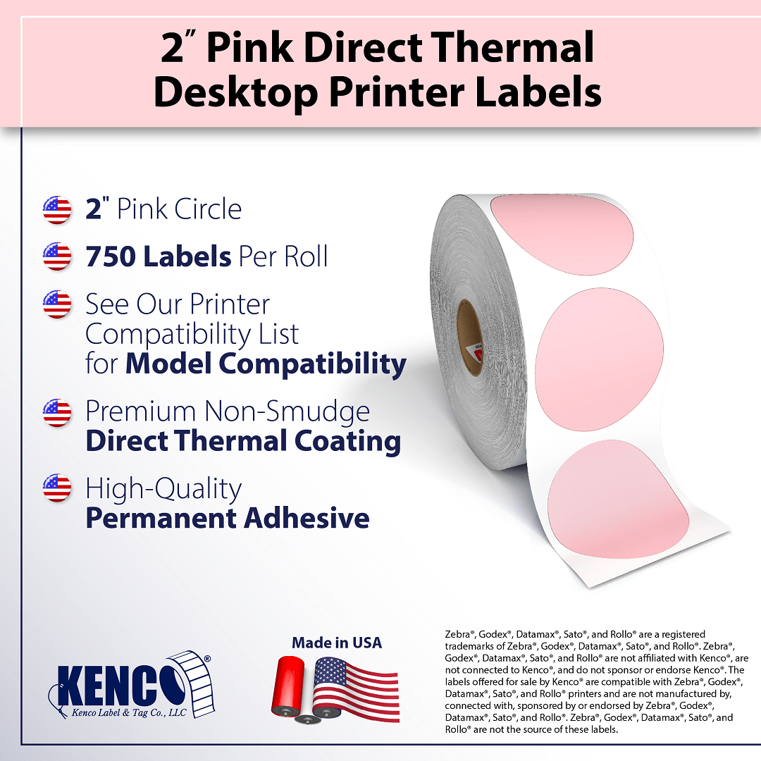 2" Circle Direct Thermal Labels Pink