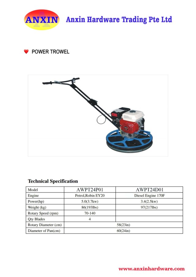 Power Trowel Anxin Hardware Trading Pte. Ltd.