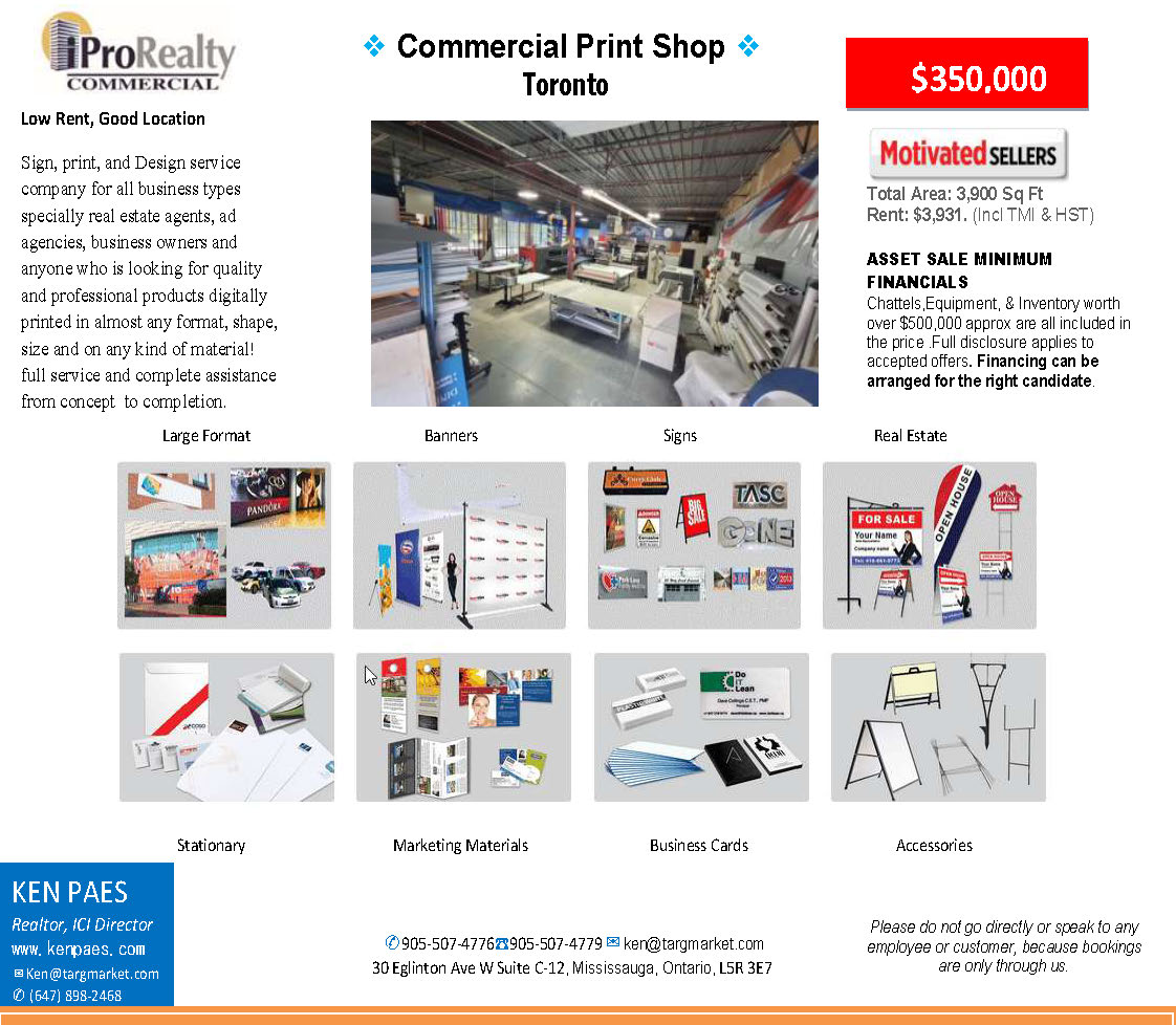Commercial Print Shop For Sale Toronto Ken Paes Business Broker