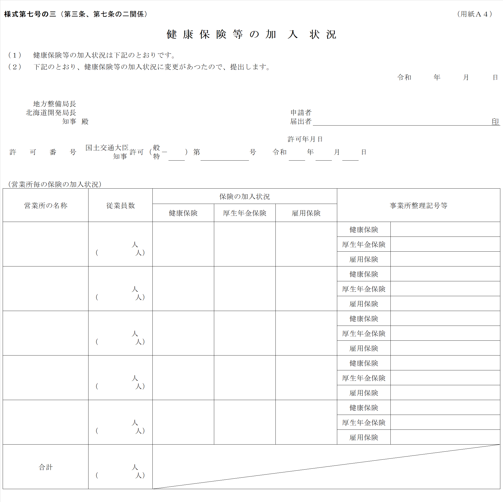健康保険等の加入状況の記入例【建設業許可・申請書類の書き方解説】│建サポ