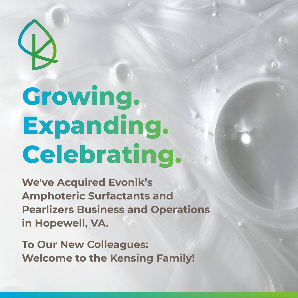 Kensing Completes Acquisition of Hopewell, VA Amphoteric Surfactants