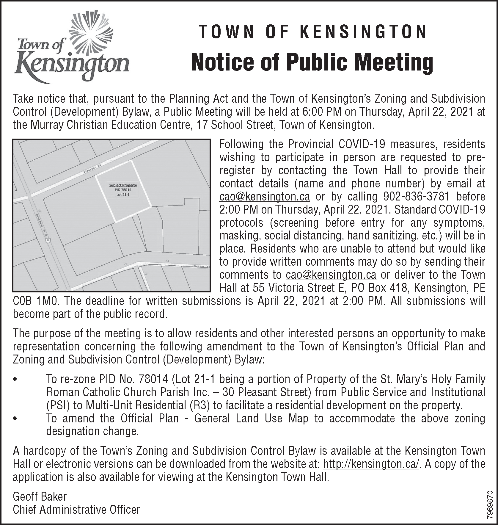 Public Meeting Rezoning application Town of Kensington