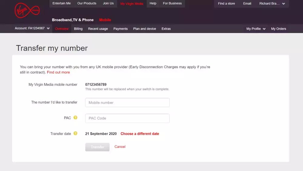 Virgin PAC Code Keep Your Number When Changing Networks