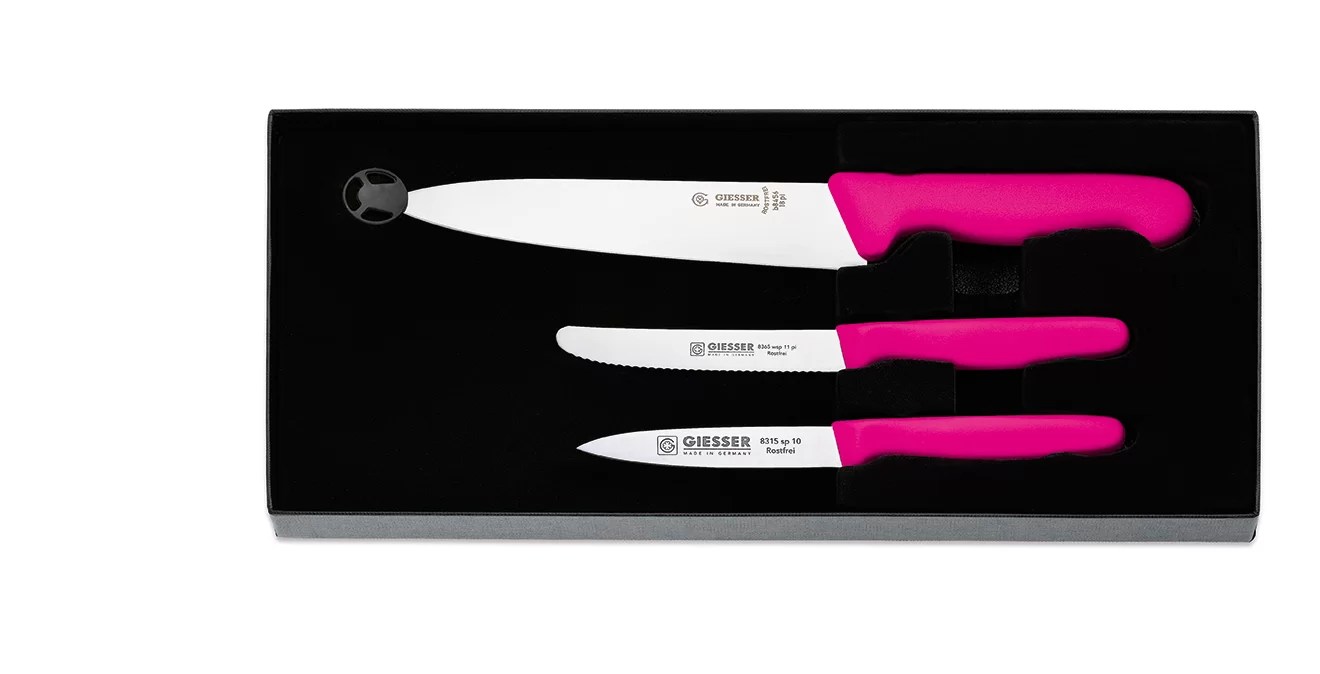 Giesser 3 piece kitchen knife set Pink handle (9851 PI) Kentmaster New Zealand