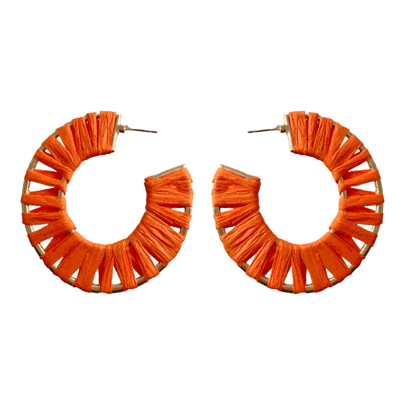 RAFFIA WRAPPED HOOP EARRINGS ORANGE