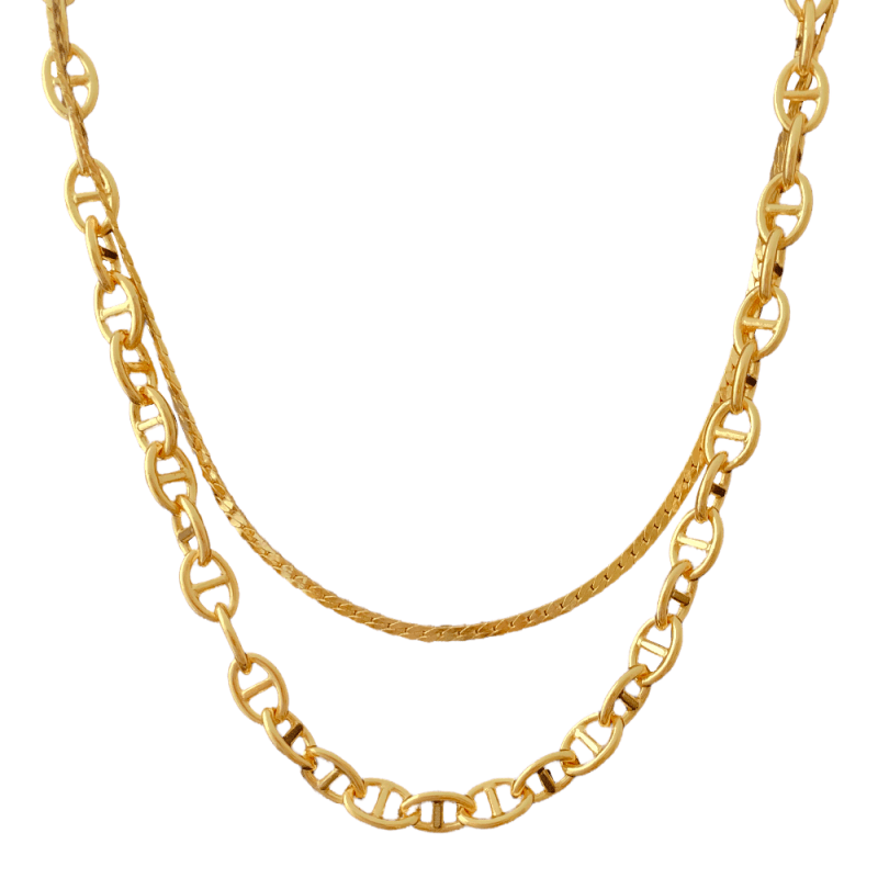 DOUBLE LINK LAYERED CHAIN NECKLACE GOLD