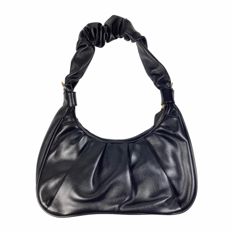 LEATHER SCRUNCH & SHOULDER STRAP HANDBAG BLACK