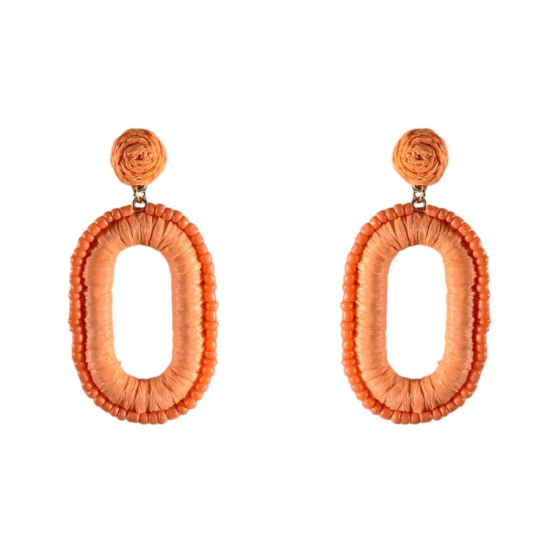 RAFFIA SEEDBEAD HOOP EARRINGS ORANGE