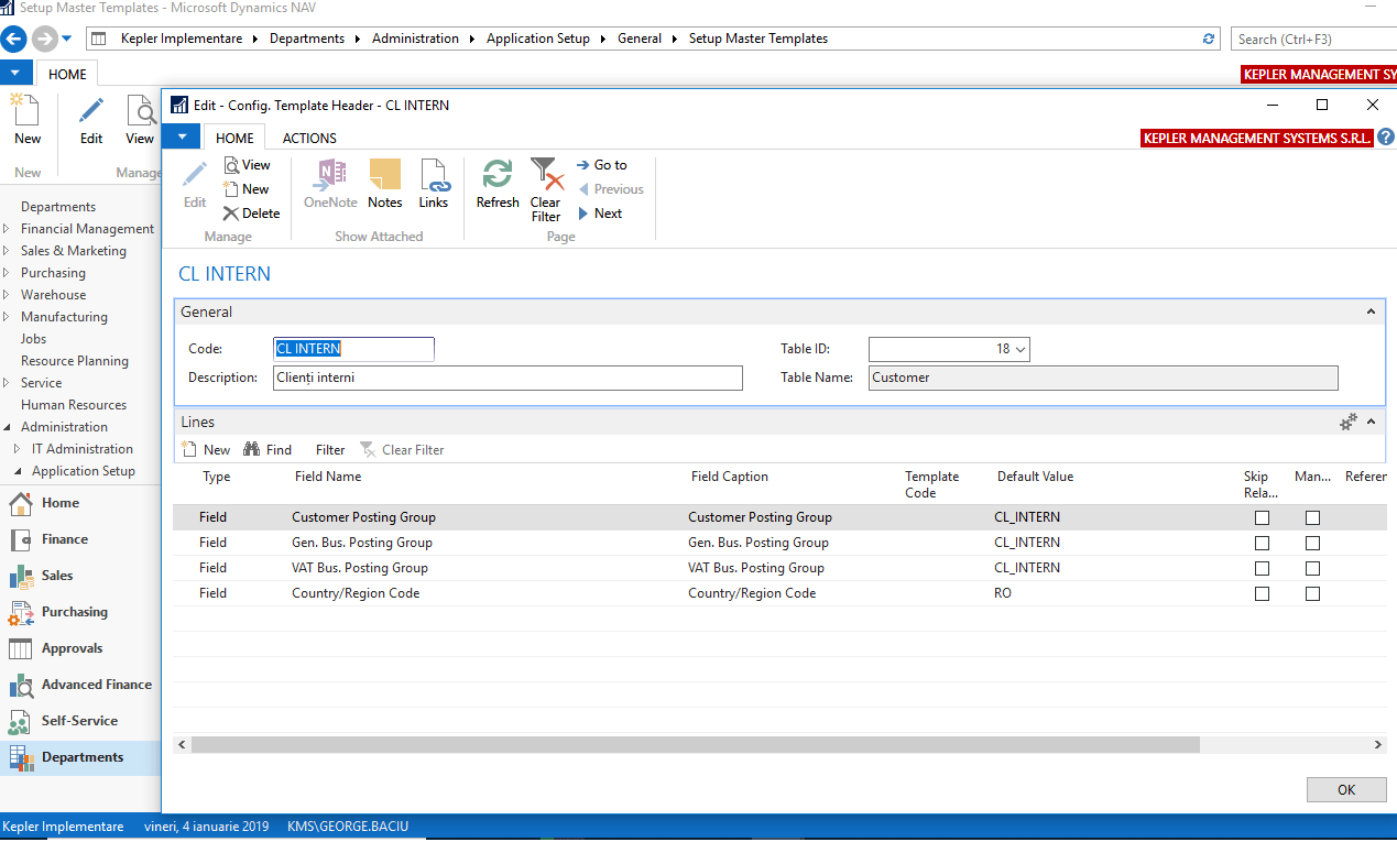 Dynamics NAV (Navsion) Define Master Data Templates
