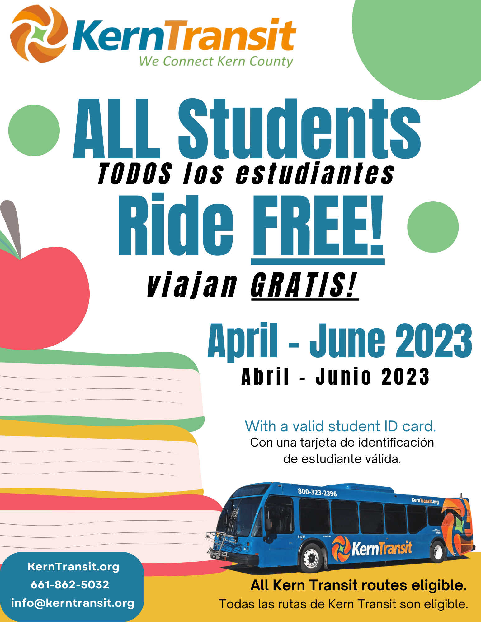 Kern Transit All Students Ride Free (Now June 2023)