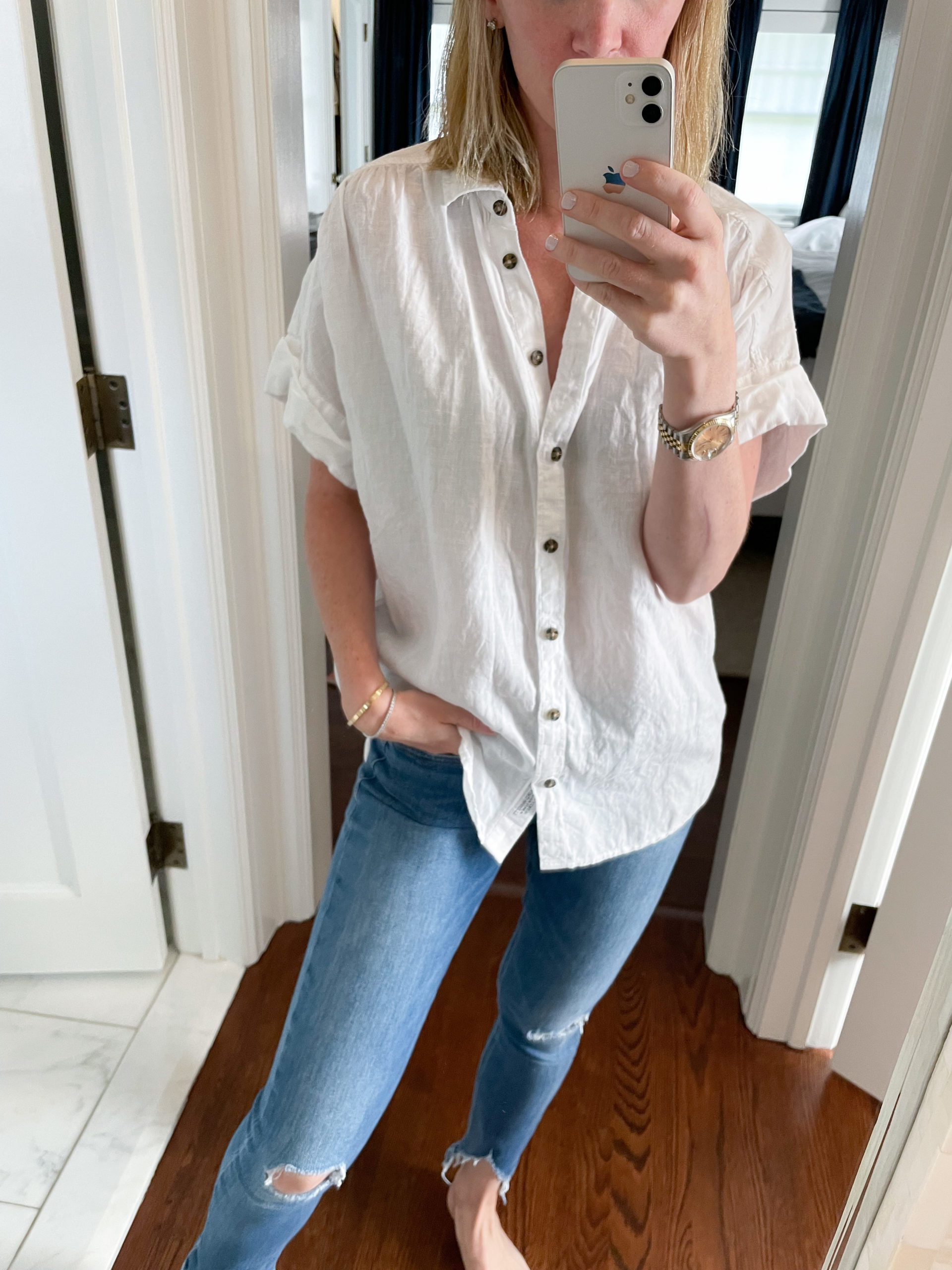 white linen button down Kerry Wystrach