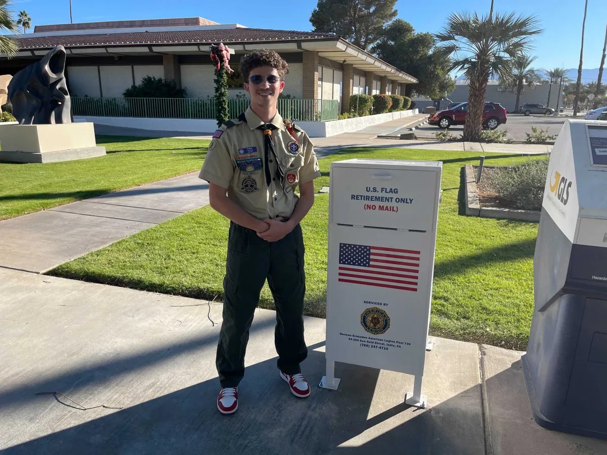 Local Eagle Scout unveils retired flag drop box at Indio City Hall KESQ
