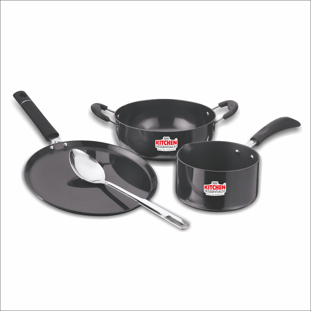Hard Anodised 4pcs Indcution Based Trendy Cookware Set ( Kadai, Tawa