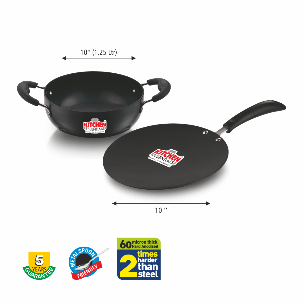 Hard Anodised 2 pcs Cookware Set(Kadai & Tawa) Kitchen Essentials