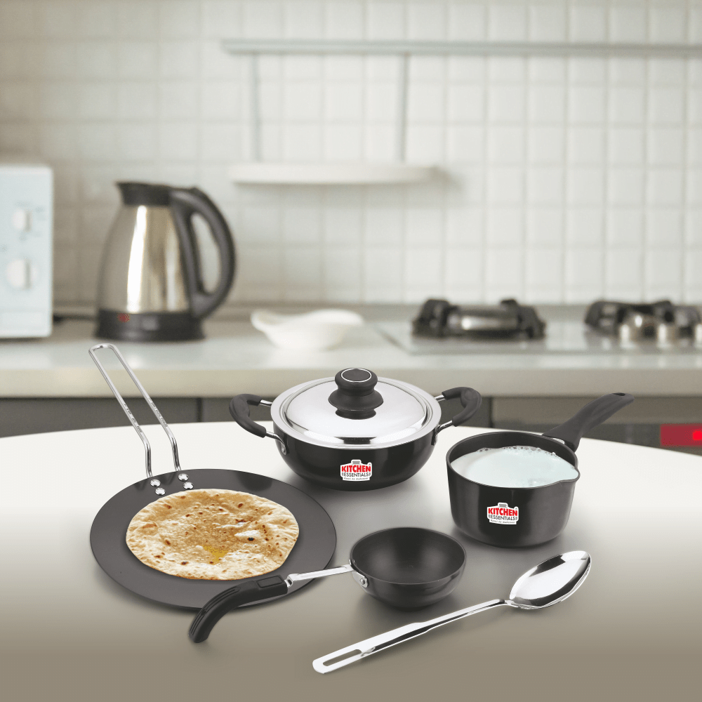 Hard Anodised 6 pcs Cookware Set(Kadai with SS Lid, Tawa, Sauce Pan