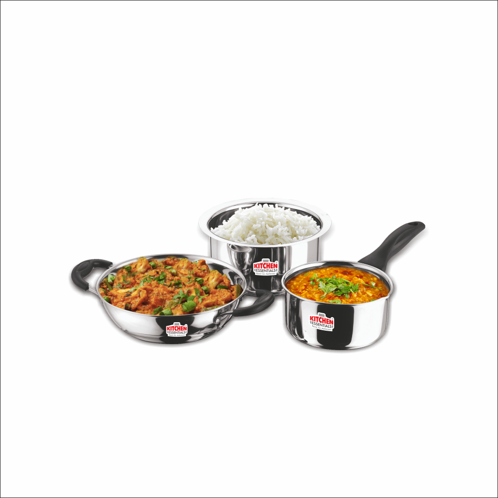 Stainless Steel Kitchen Delight 3 pcs Set 1 ( Kadai 21 cm, Sauce