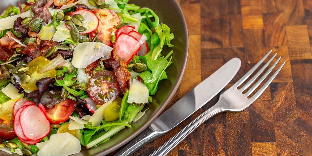 BLT Keto Salad & Sesame Mustard Dressing Recipe Keto Friendly Lunch