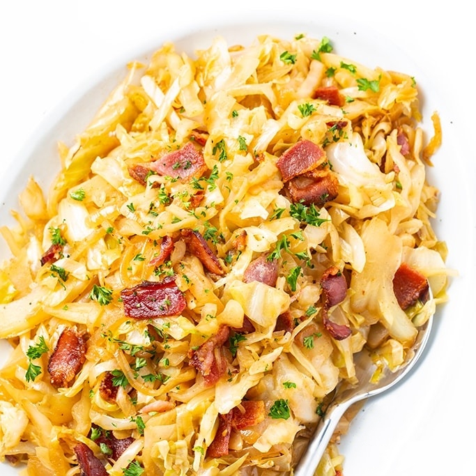 Keto Low Carb Fried Cabbage Recipe With Bacon Simple Recipes