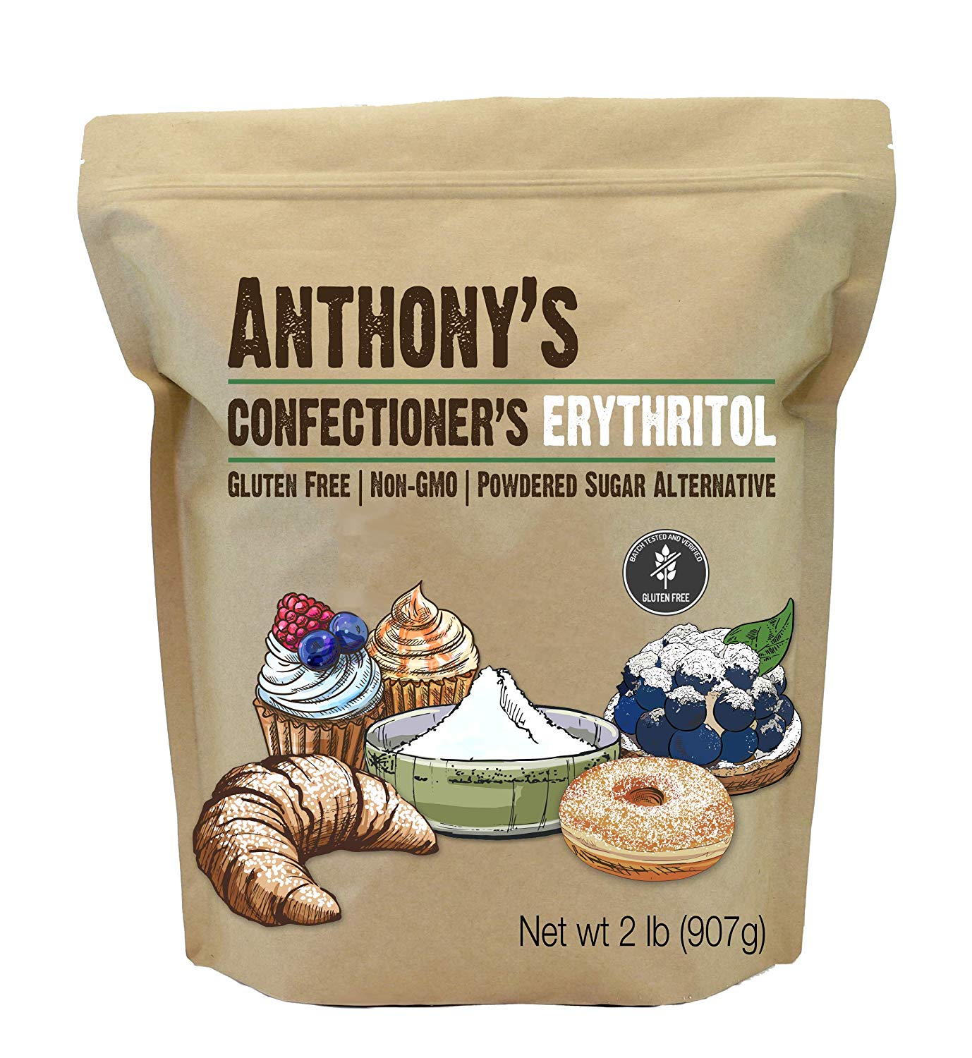 Keto Kayte Anthony’s Confectioner’s Erythritol, 2lb, Non GMO, Natural