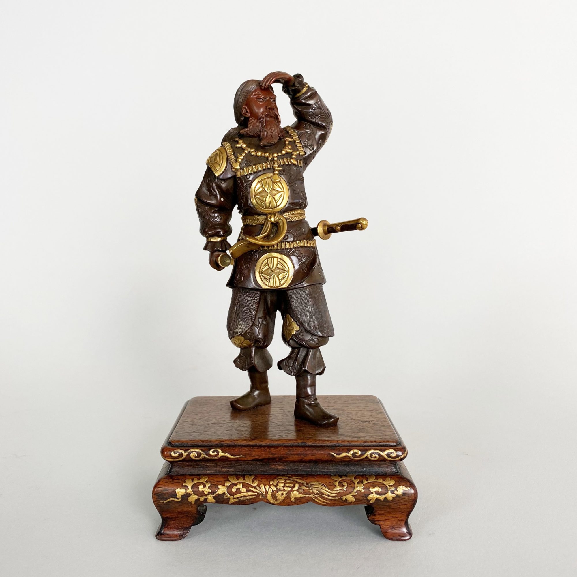 A wonderful 19th Century Miyao, Bronze and gilded statue of a Samurai