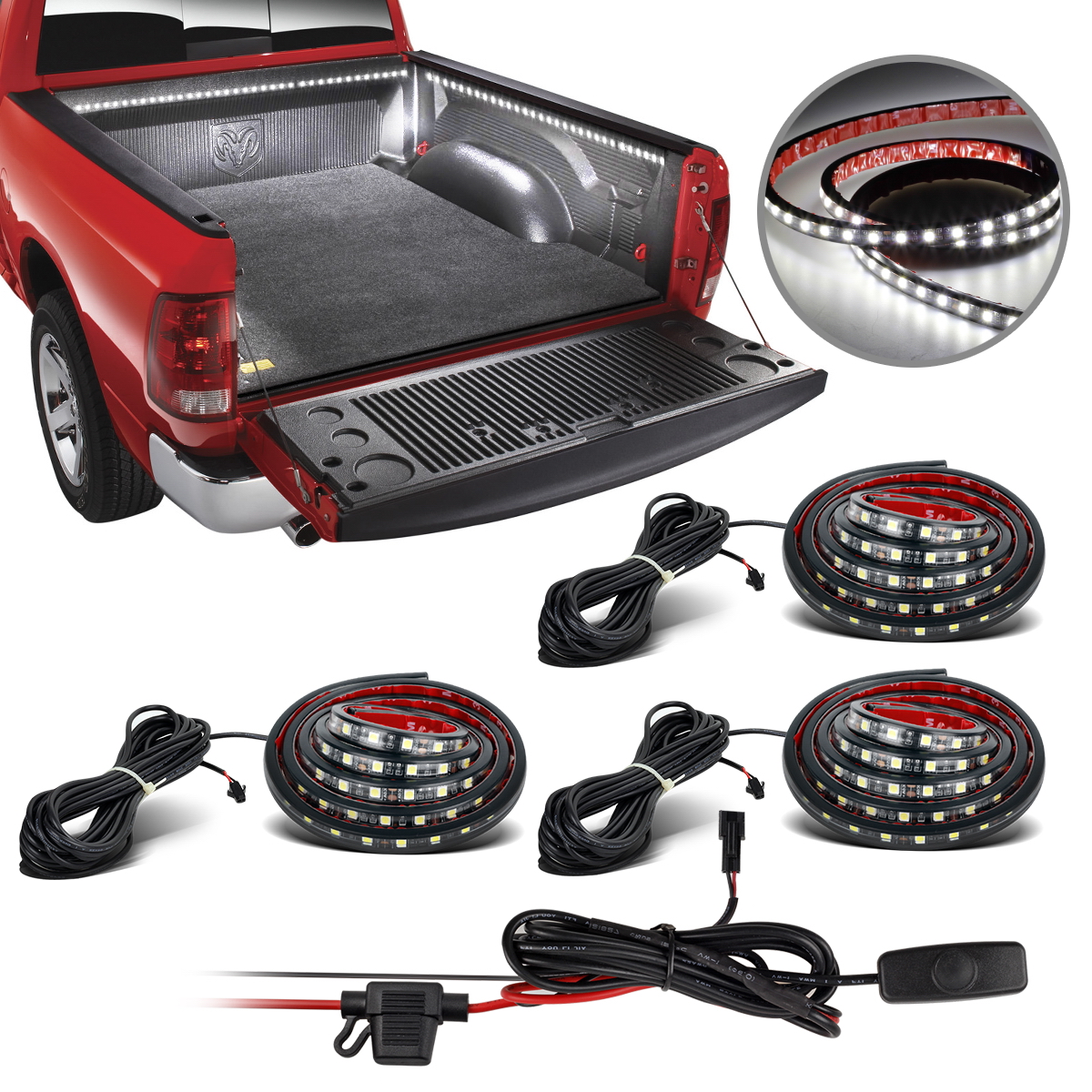 3pcs 60" LED Truck Bed Light Kit For Ford F250/F350 w onoff Switch