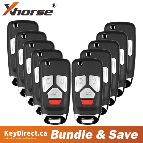 (Bundle of 10) Xhorse Audi Style / 4Button Universal Remote Key for