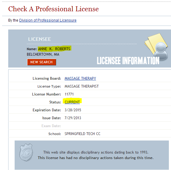 Massage License Pic Key Fitness Training