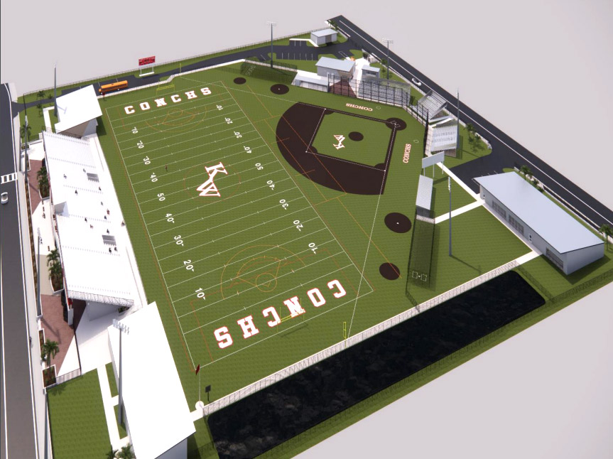 NEW CONCH FOOTBALL STADIUM COULD SHORTEN BASEBALL OUTFIELD