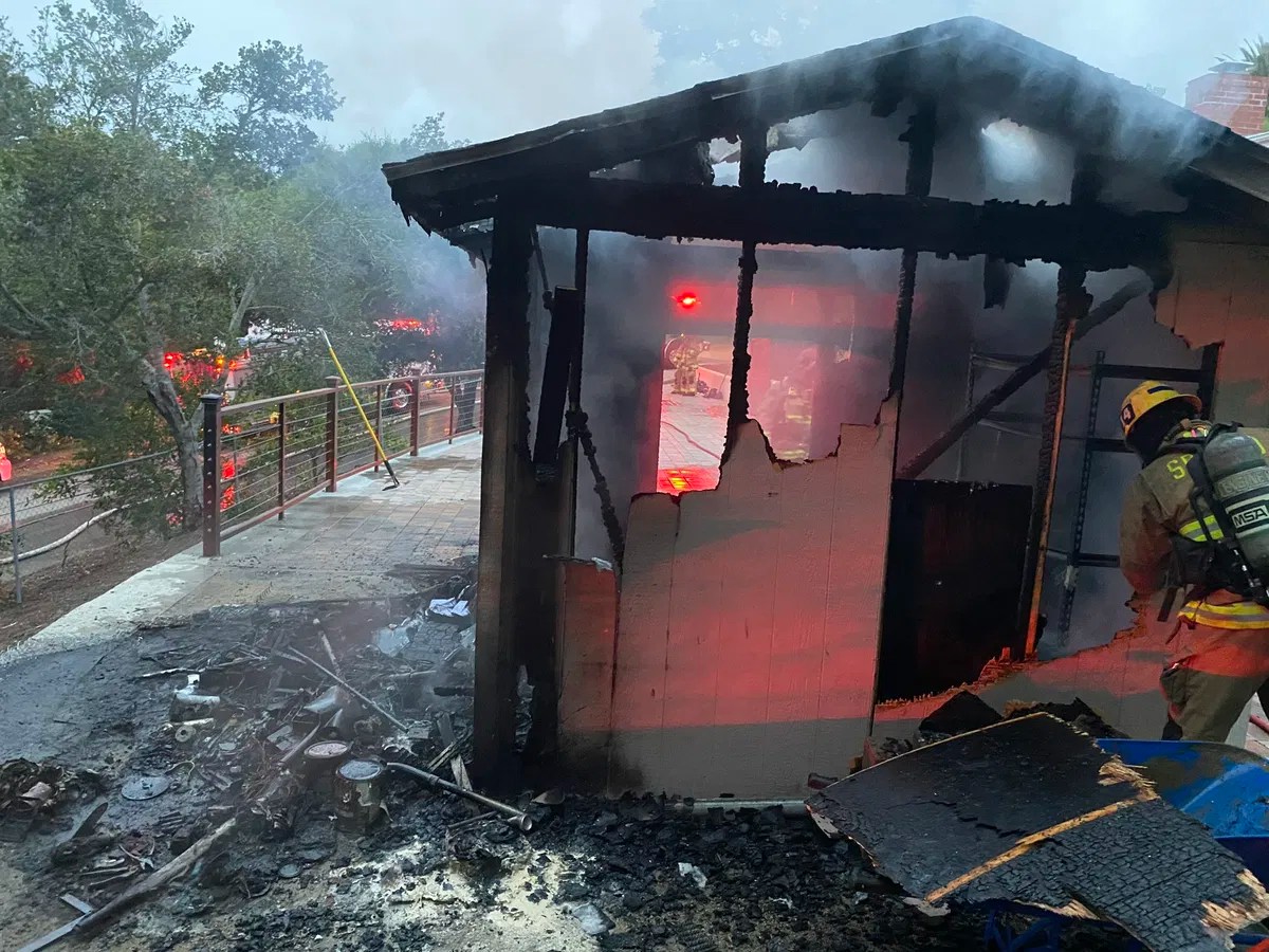 Firefighters douse burning Shed in Goleta that exploded, caught fire