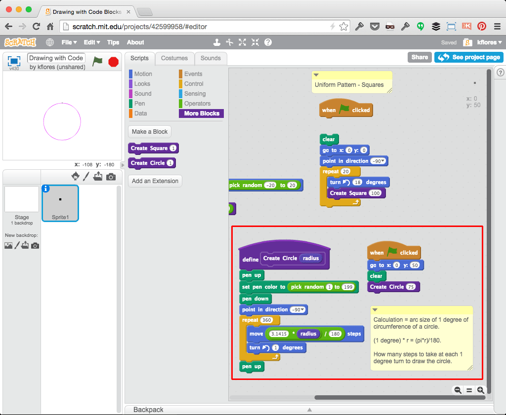 CoderDojo Indigo Pen Drawing and Code Block Functions