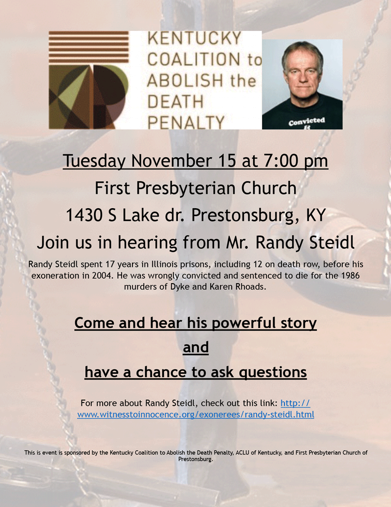 Kentucky Exoneree Tour with Randy Steidl (Prestonsburg) Kentuckians