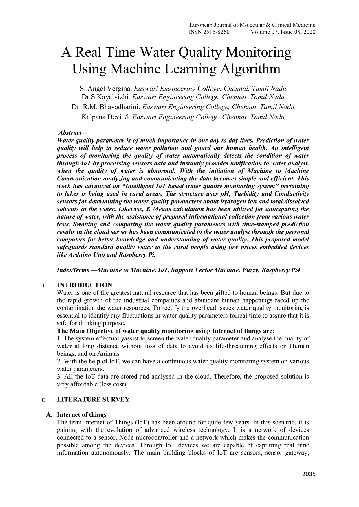 A Real Time Water Quality Monitoring Using Machine Learning Algorithm AquaEnergy Expo