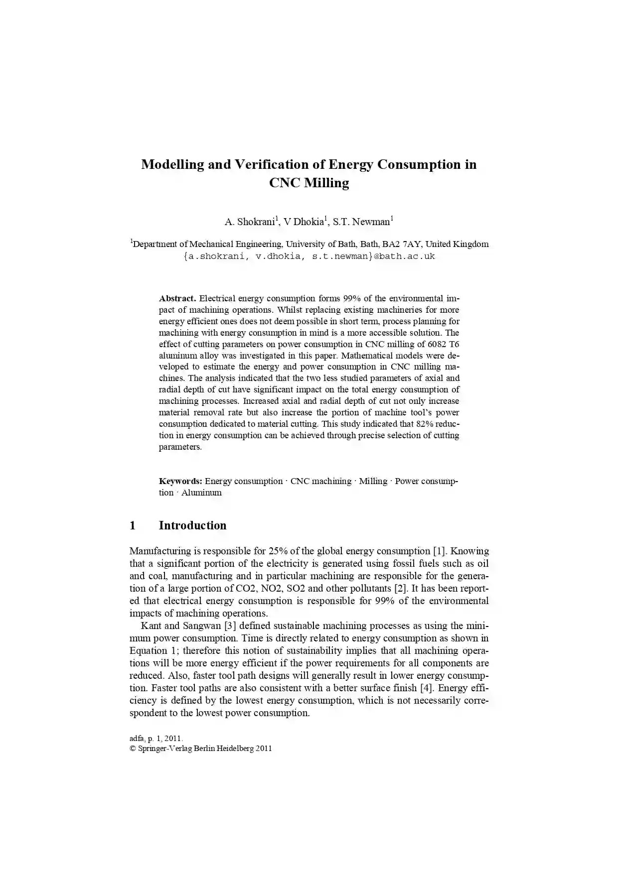 Modelling and Verification of Energy Consumption in CNC Milling