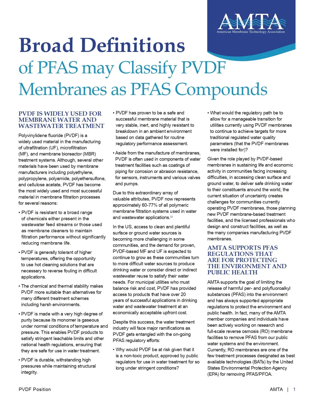 Broad Definitions of PFAS May Classify PVDF Membranes as PFAS Compounds