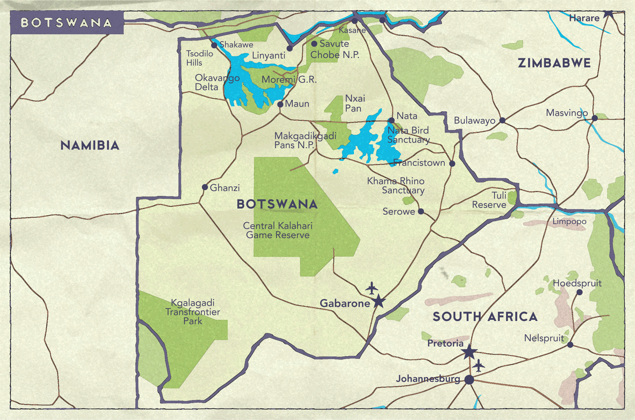Botswana Map Vector Map Of Botswana Single Color Free Vector Maps