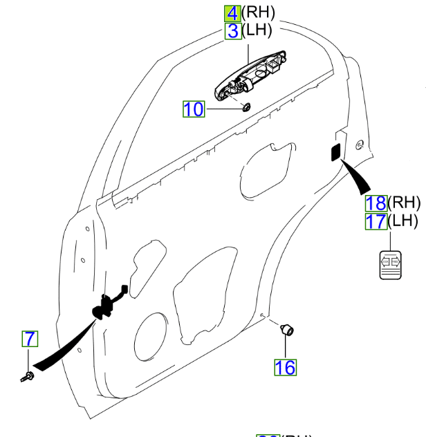 Kia Sorento 20022006 Offside Rear Exterior Door Handle Kia Parts Direct