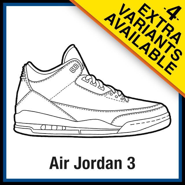 Air Jordan 3 Sneaker Coloring Pages Created by KicksArt