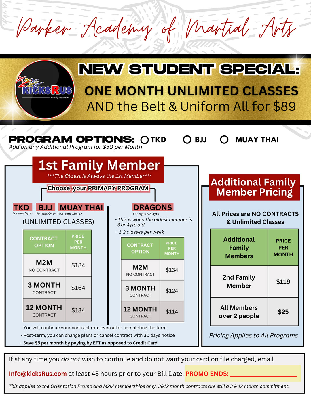 Pricing Colorado Alliance of Martial Arts