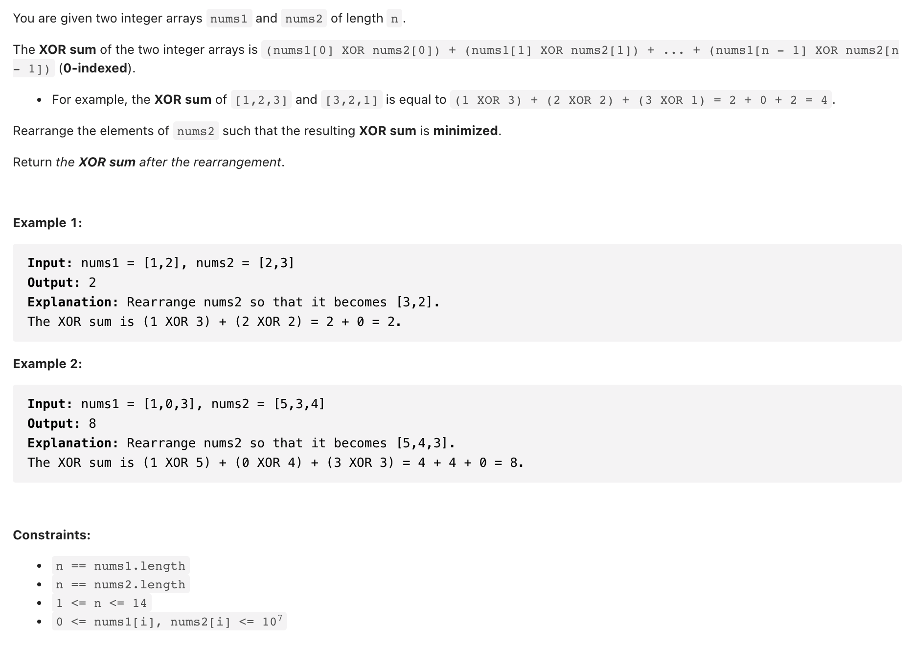 1879. Minimum XOR Sum of Two Arrays Kickstart Coding