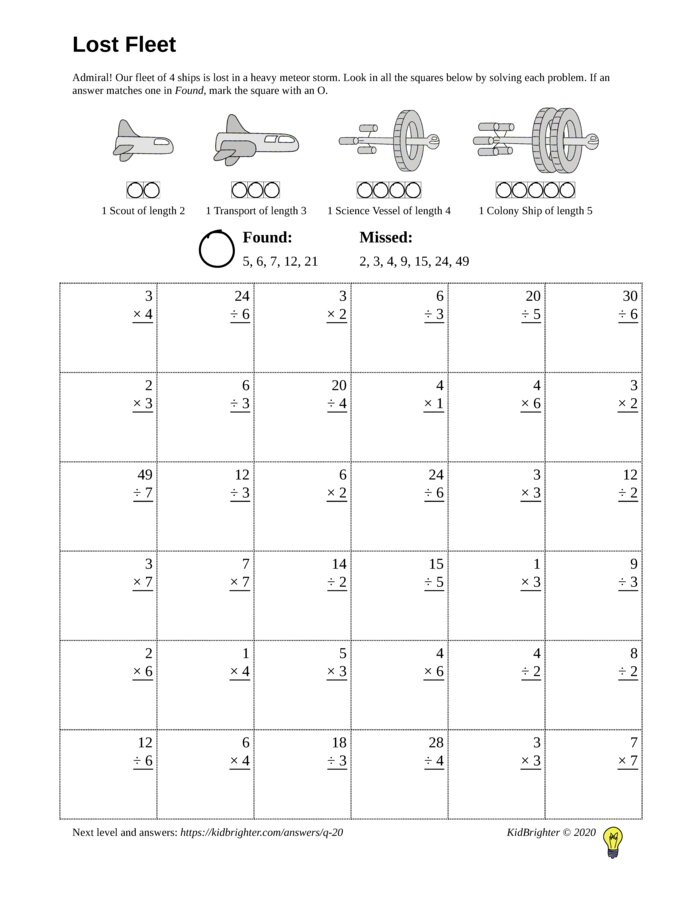 KidBrighter Multiplication And Division Worksheet for Grade 3