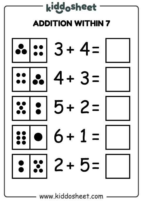 Addition Within 7 Printable Worksheet Files - Kiddosheet