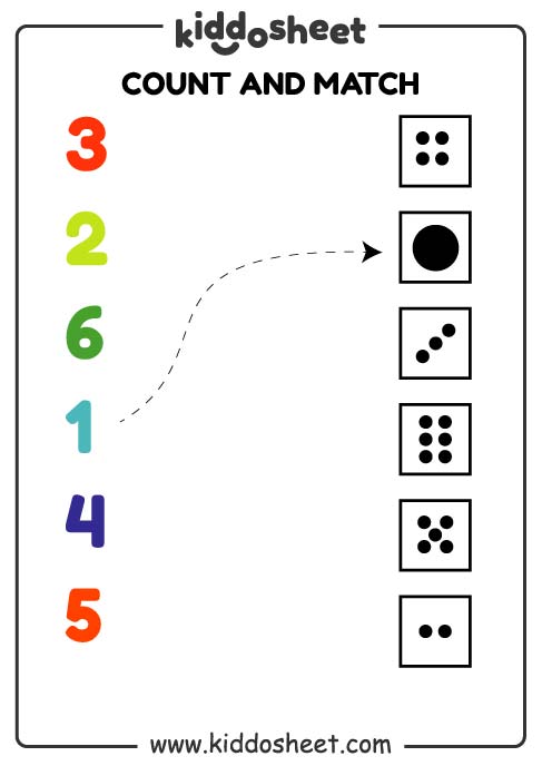 Kindergarten Worksheet – Count And Match Printable Files - Kiddosheet.com | Free Printable Worksheet